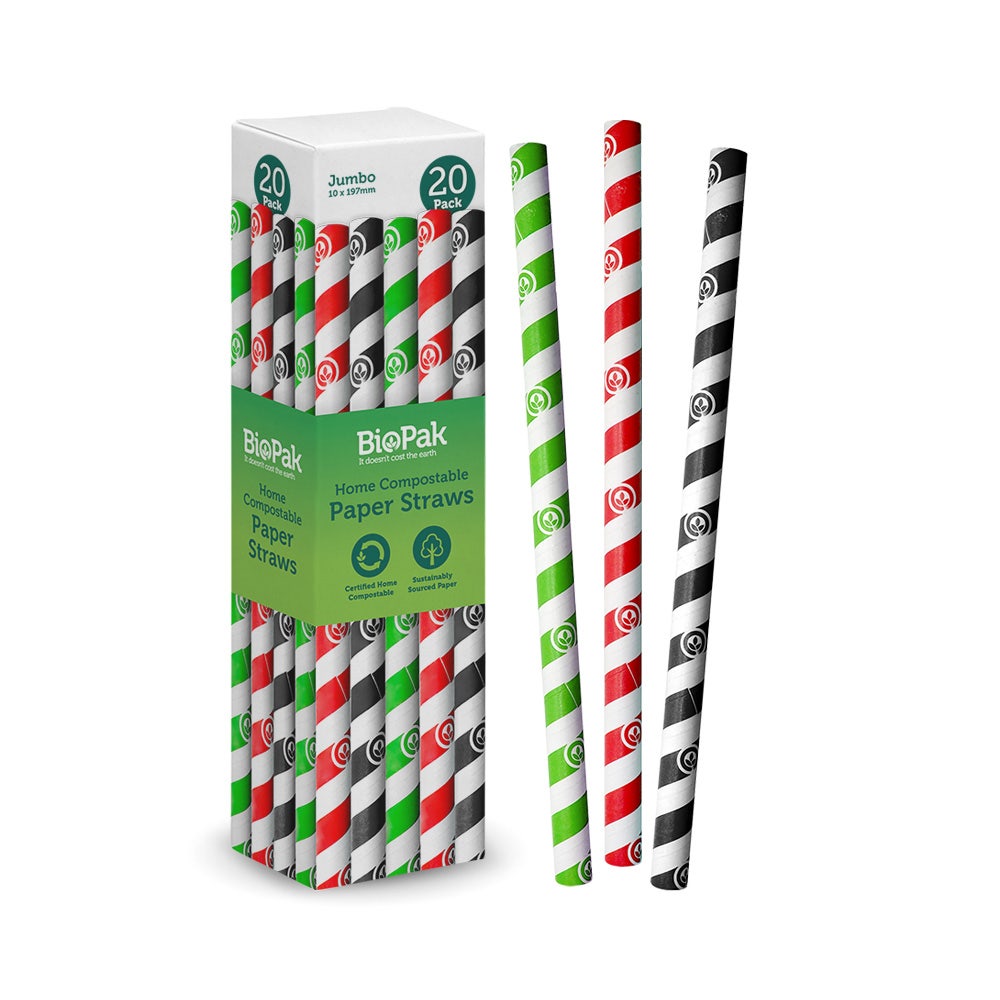 BioPak Retail 10mm Mixed Jumbo Paper Straws 20pk 200pc