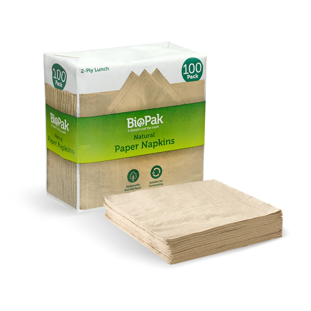 BioPak Retail Natural 2-Ply 1/4 Fold Lunch Napkin 100pk x 4 Packs