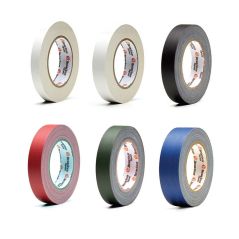 Set of six rolls of tape in different colors on a white background