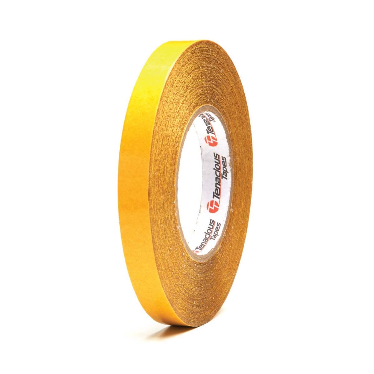 Roll of yellow tape with a brand label on a white background