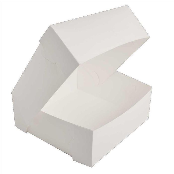 Milk Board Cake Box with Hinged Lid 11x11x4" | 100pc/pk