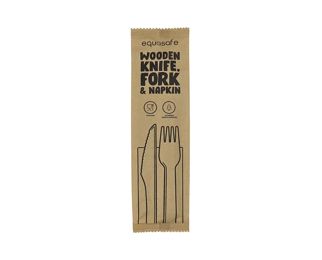 Wooden Fork/Knife/Napkin Cutlery Set 400 sets/ctn