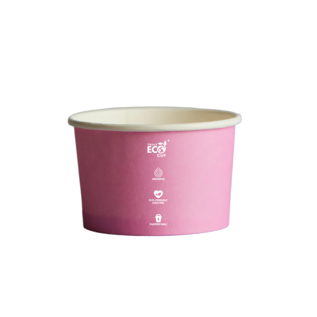 Truly Eco® 8oz Biodegradable Pink Aqueous Coated Ice Cream Cup Pastel - 1000pcs, Sustainable Paper Ice Cream Cups for Takeaway