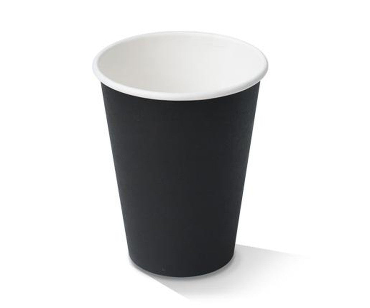 12oz PE Coated Single Wall Paper Coffee Cup / Black 100-1000pcs - Ideal for Hot Beverages