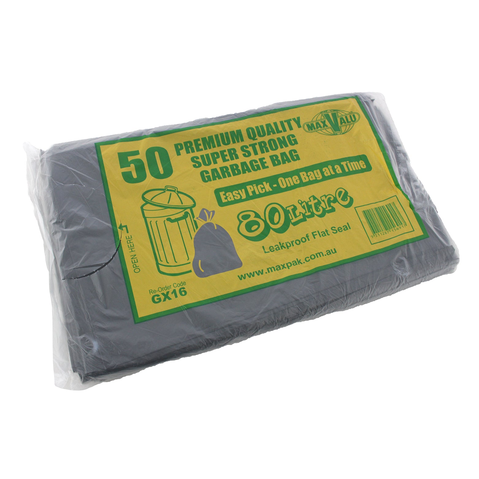 Heavy Duty 80L Black Recycled Garbage Bags  - 200 Bags