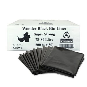 Super Strong 78-80L Black Bin Liner Flat Seal - 200 Bags