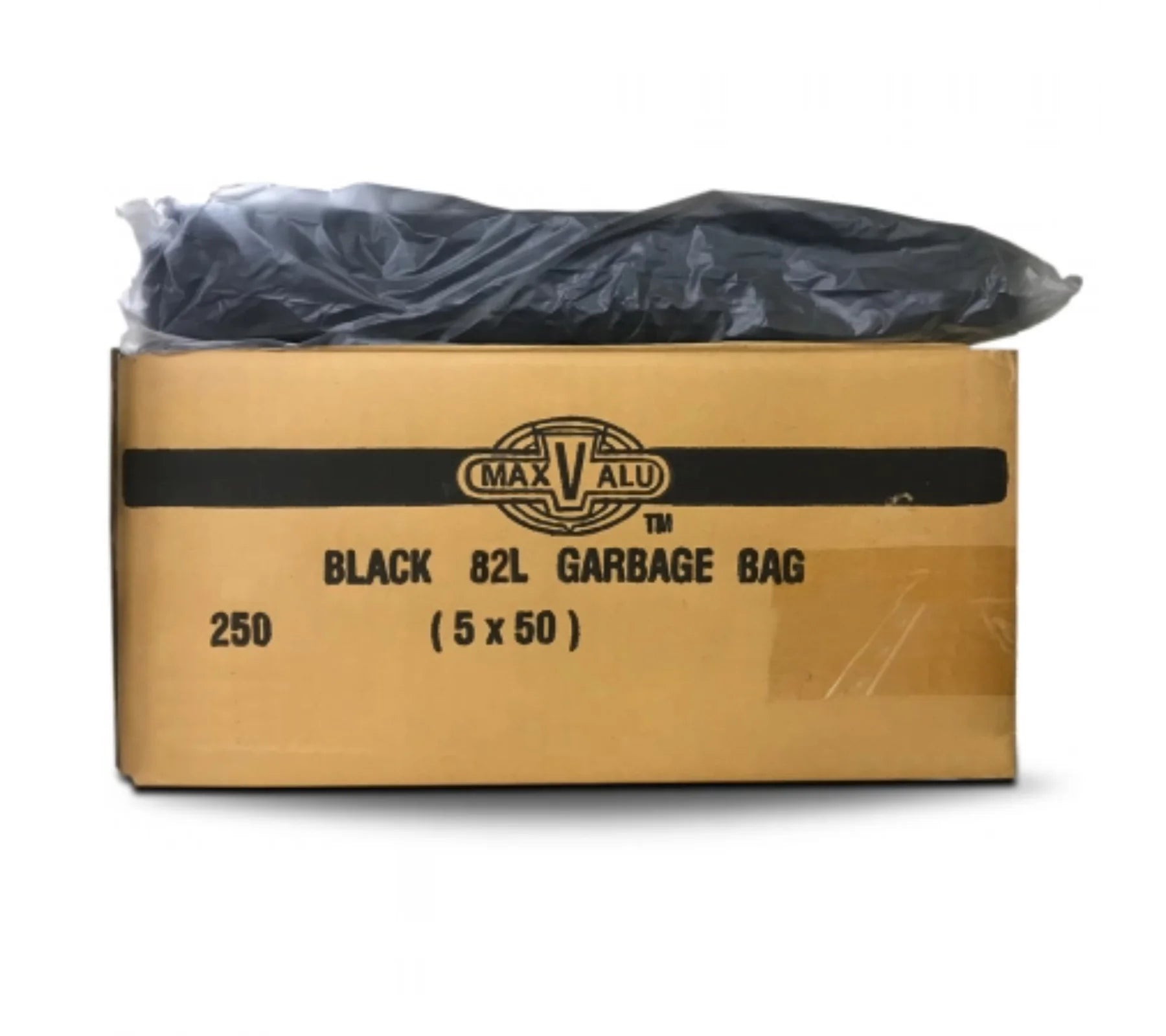 Heavy Duty 82L Black Recycled Garbage Bags 90x79cm - 250 Bags