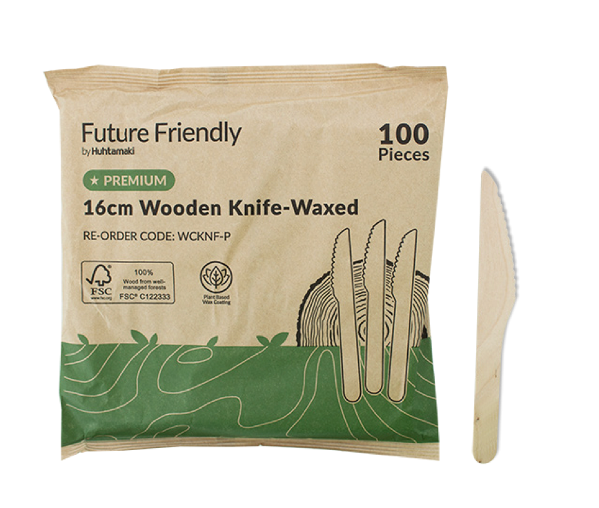Premium Wooden Cutlery Wax Coated Knife 160mm 1000pcs
