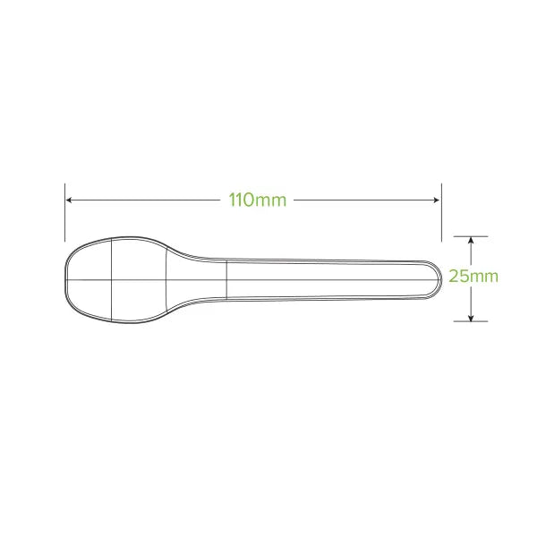 Measurement diagram of a spoon with dimensions labeled on a white background