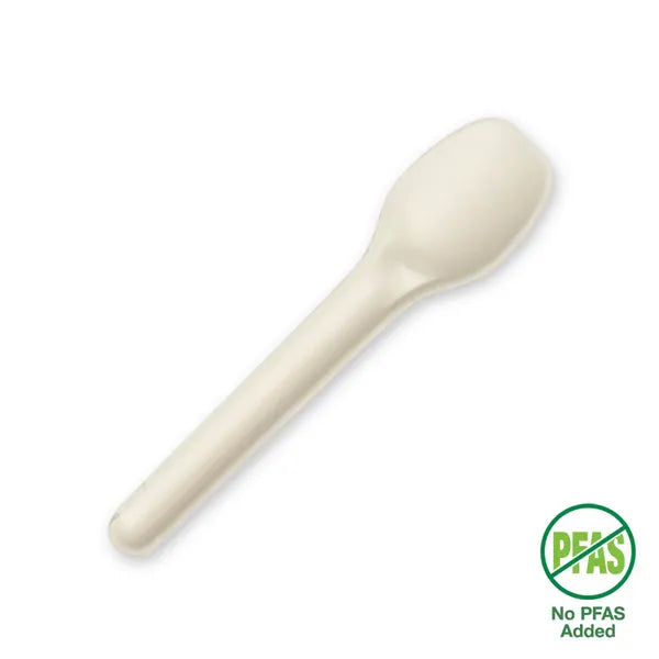 Beige spoon with 'No PFAS Added' label on a white background