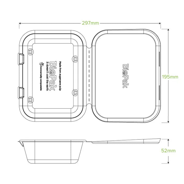 Biopak 7.5"x 5"x1.9" Natural Clamshell 300pc