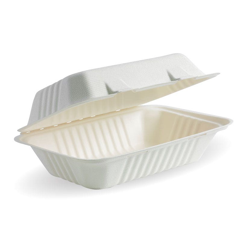 BioPak 23x15x8cm (9x6x3") White Clamshell 250pc
