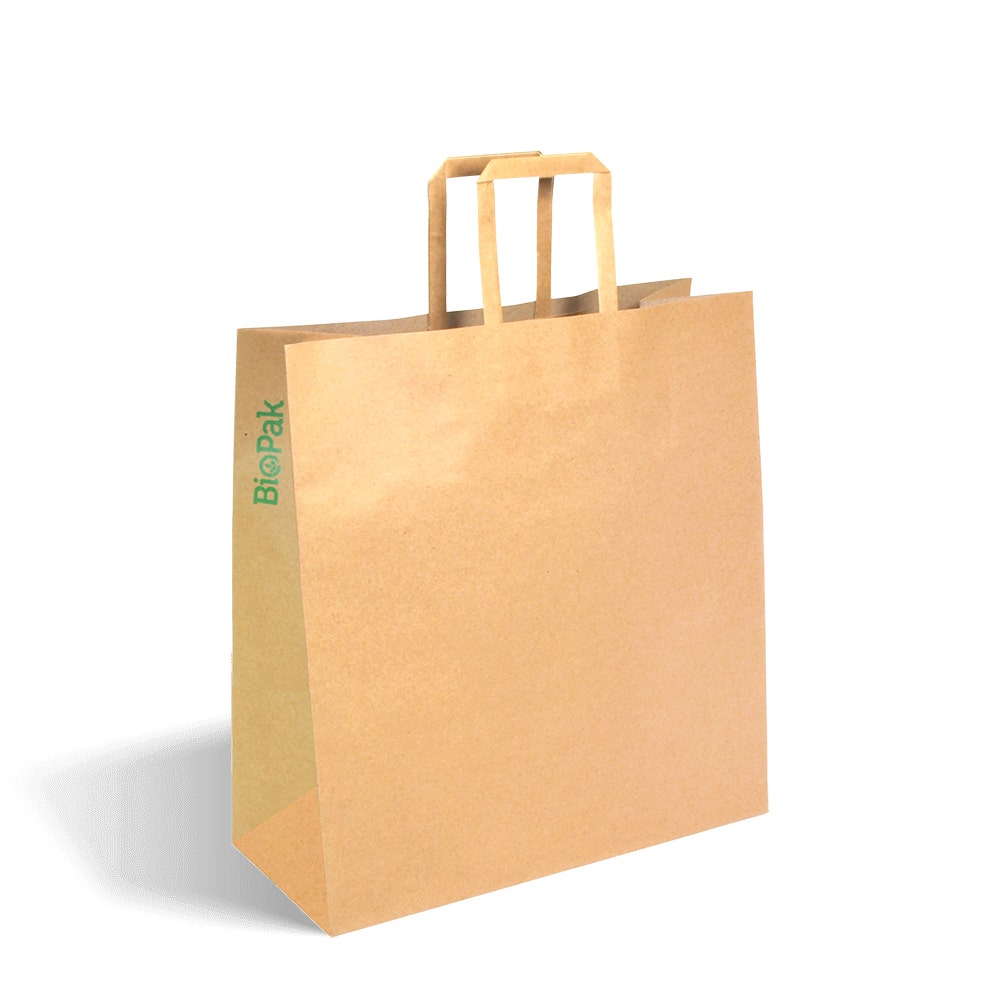 BioPak Kraft Medium Flat Handle Paper Bags 200pc