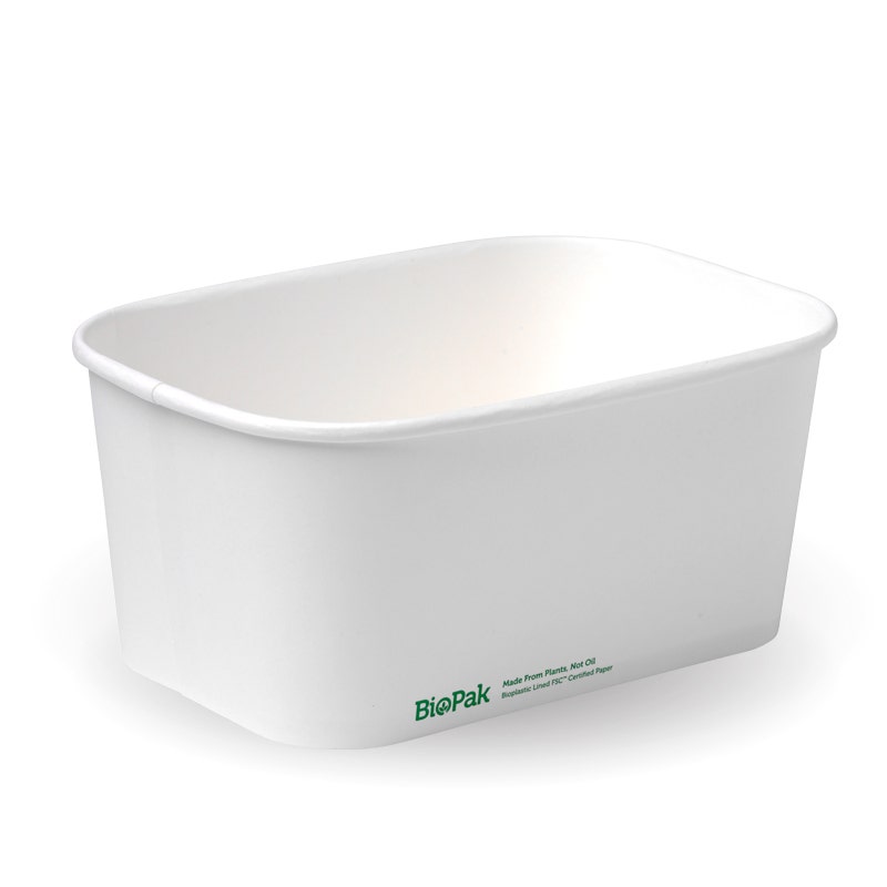 BioPak 1,000ml White Rectangle Container with Lining (300gsm) 300pc