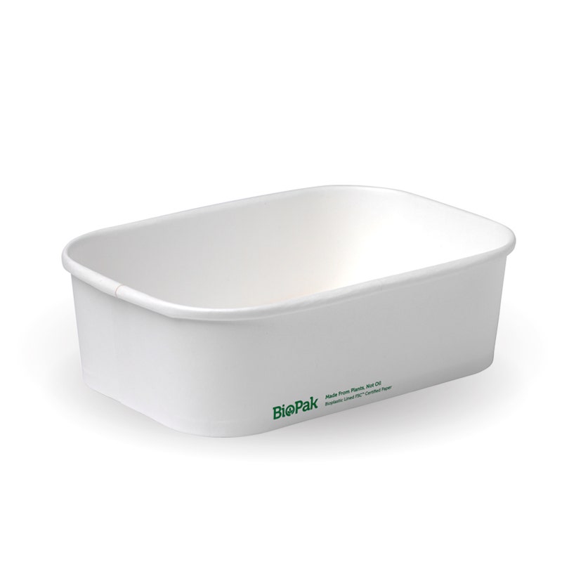BioPak 650ml White Rectangle Container with Lining (300gsm) 300pc