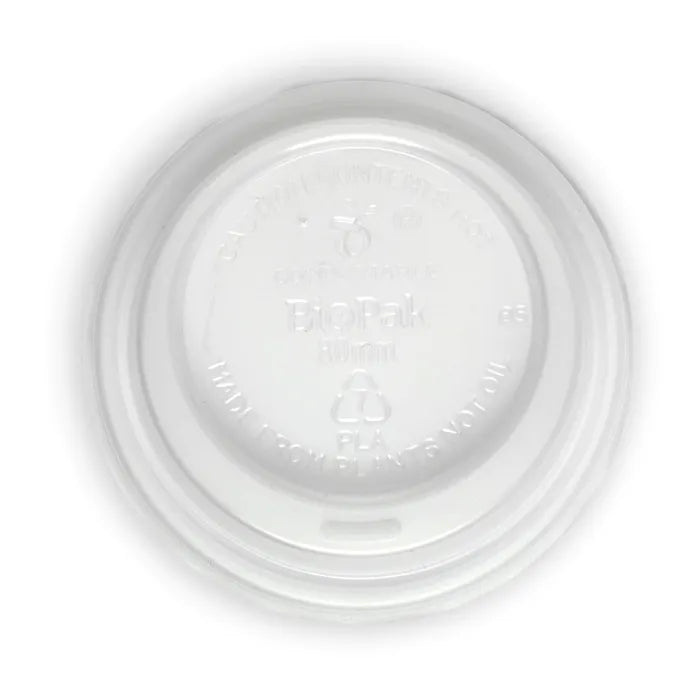 BioPak 6-12oz 80mm White PLA Lid 1000pcs
