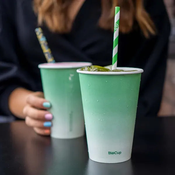 BioPak 8oz Green Cold Paper Water Cups 1000pcs