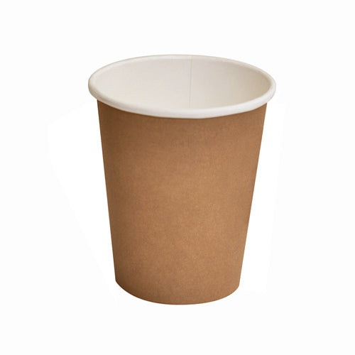 8oz PLA Coated Single Wall Compostable Coffee Cup / Brown 100-1000pcs - Sustainable and Plant-Based