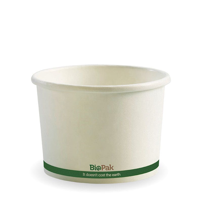 BioPak 550ml (16oz) White Green Stripe Bowl 500pc