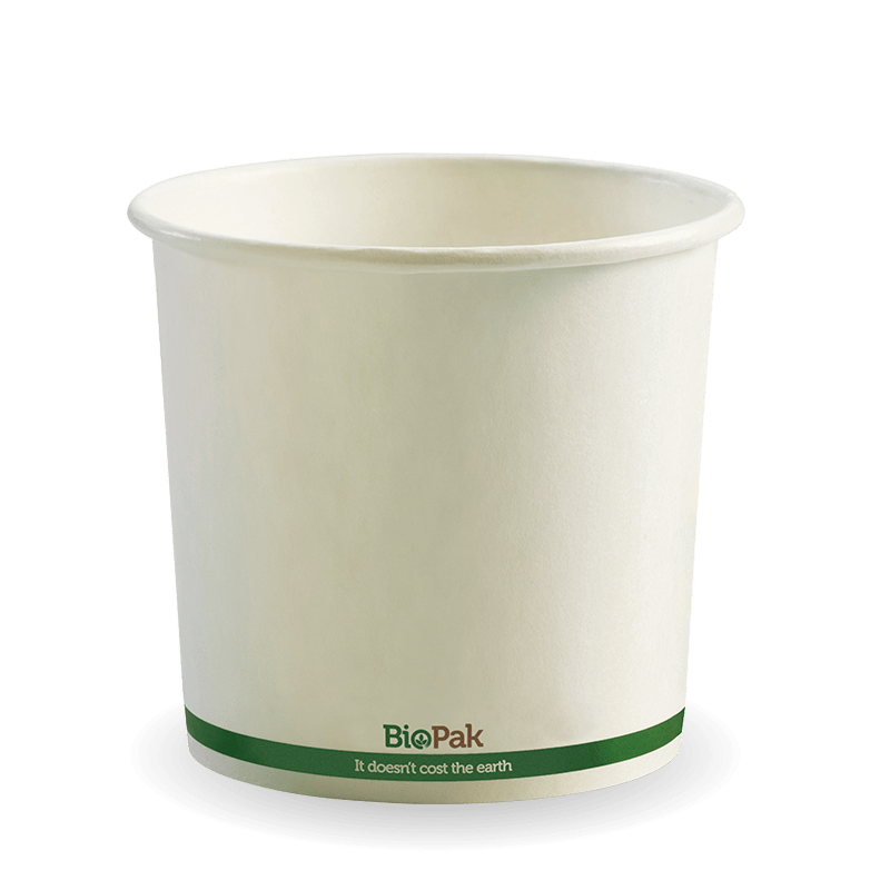 BioPak 740ml (24oz) White Green Stripe Bowl 500pc