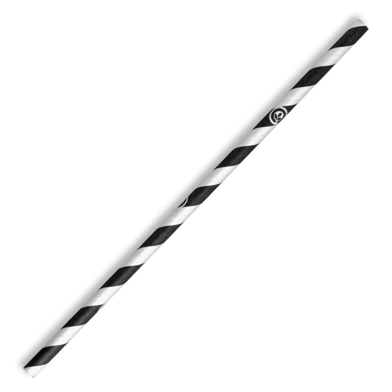 BioPak 6mm Black Stripe Regular Paper Straw 2500pc