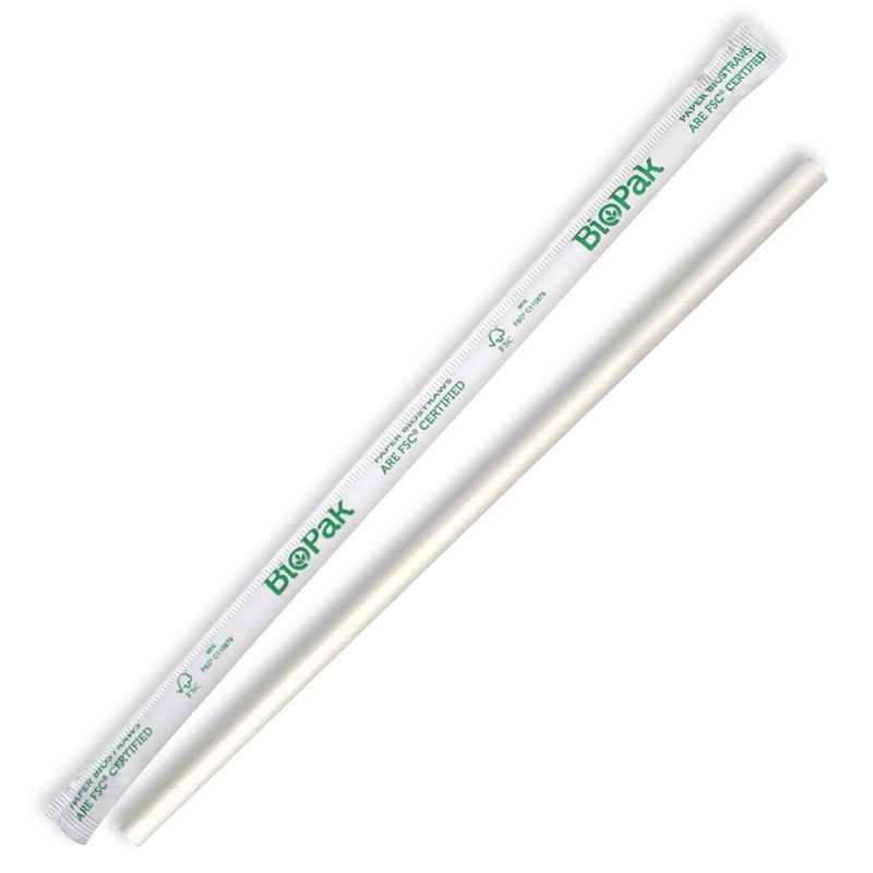 BioPak 6mm White Individually Wrapped Straight Straw 2500pc