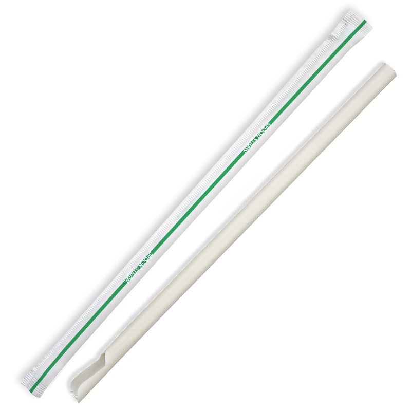 BioPak 8mm White Individually Wrapped Spoon Straw 3000pc