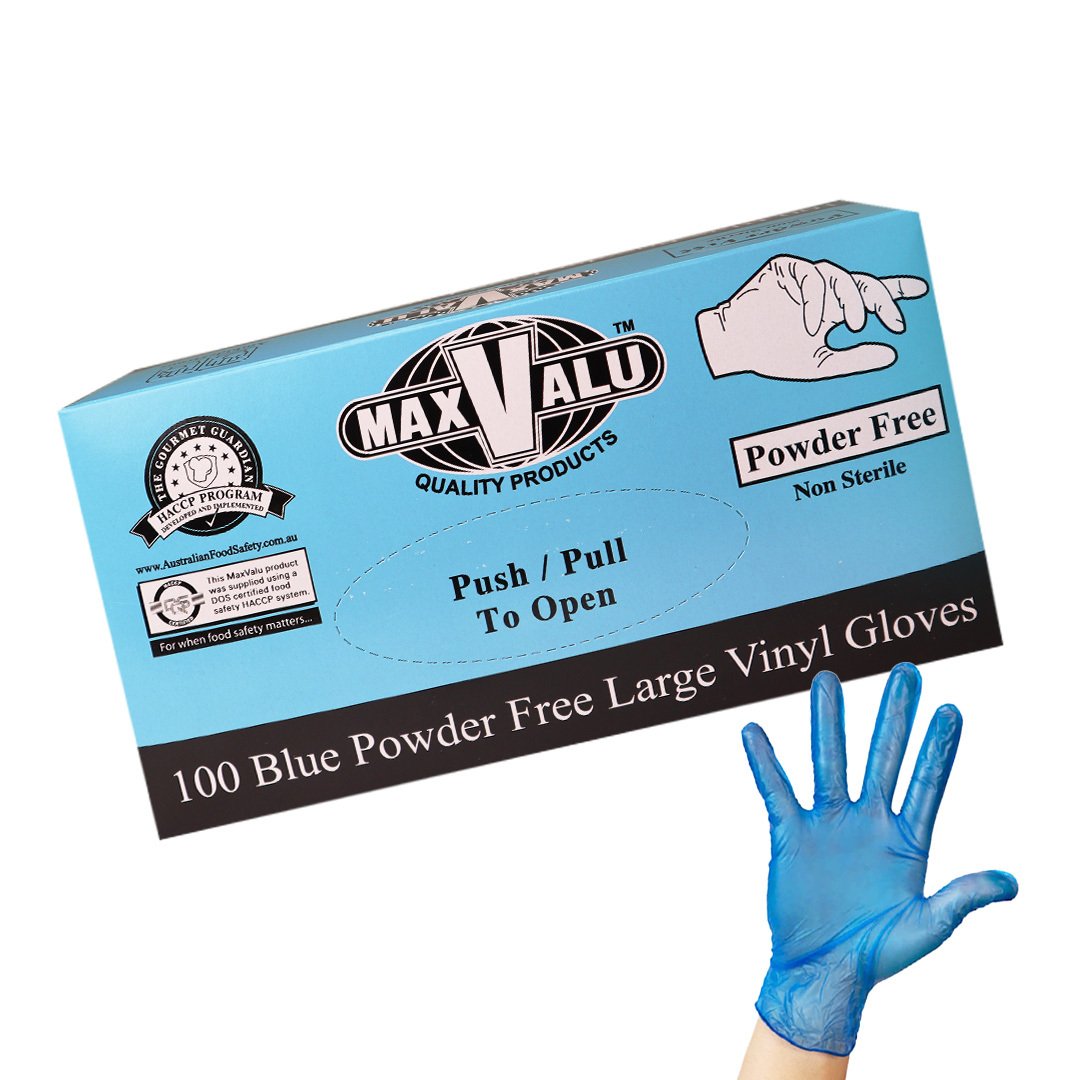 Blue Disposable Vinyl Gloves Powder Free - Large 100-1000pc