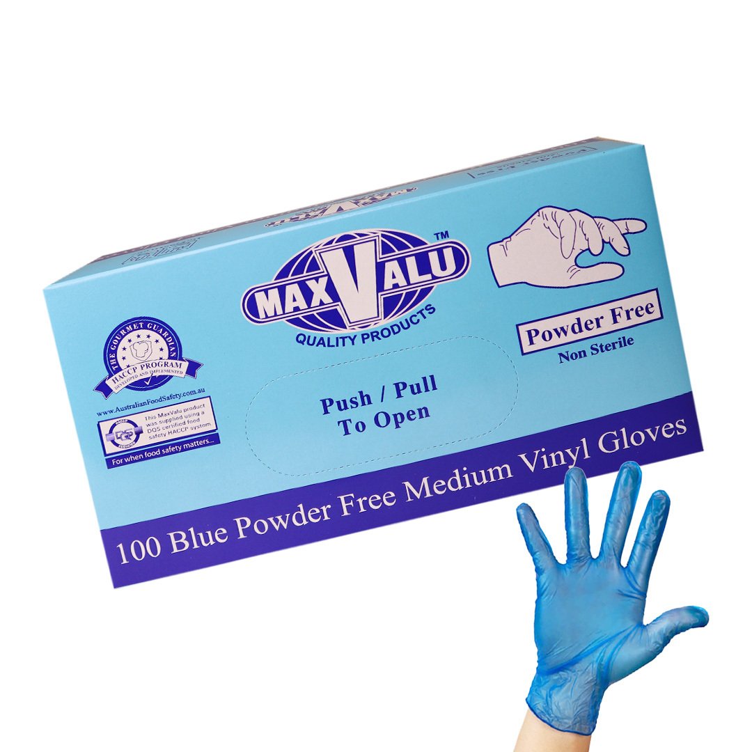 Blue Disposable Vinyl Gloves Powder Free - Medium 100-1000pc