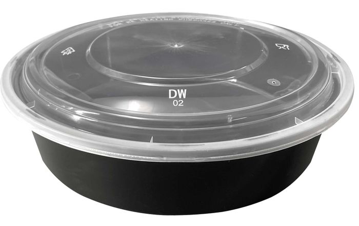 2000ml Takeaway Round Black Container w/t Dome Lid 90 Sets