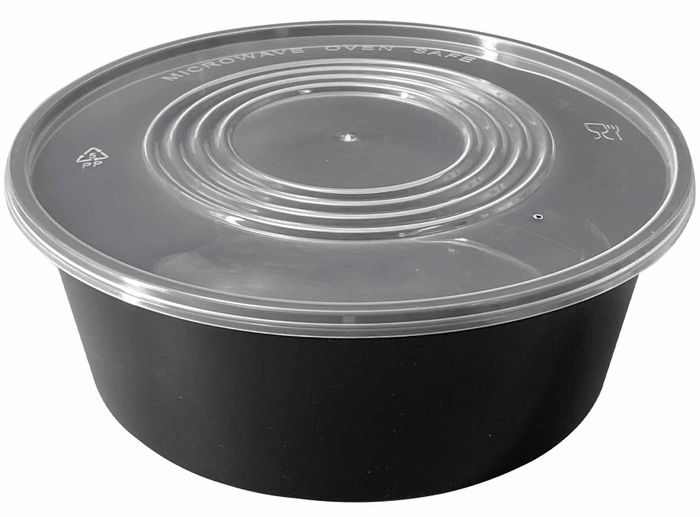 3000ml Takeaway Round Black Container w/t Flat Lid 90 Sets