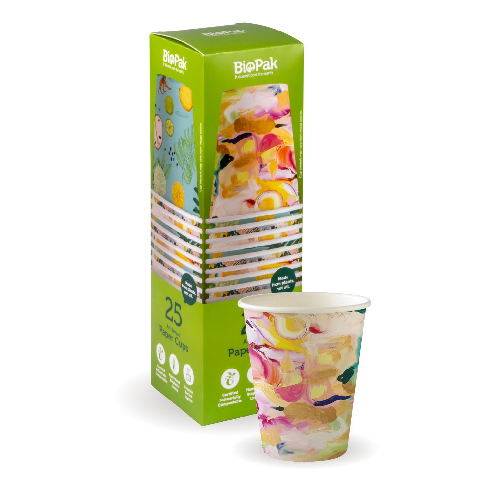BioPak Retail 8oz Art Series Hot Paper Cups 25pk x 4 Packs