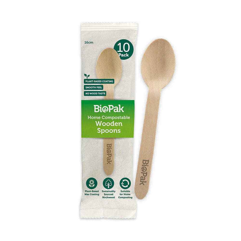 BioPak Retail 16cm Wood Spoon 10pk x 20 Packs