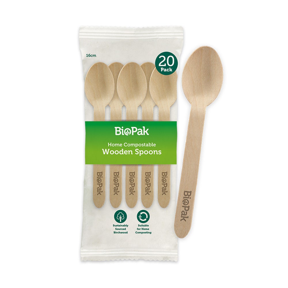 BioPak Retail 16cm Wood Spoon 20pk x 20 Packs